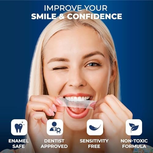 Professional Teeth Whitening Strips 7 Treatments - Enamel Safe - Non-Sensitive Formula - 14 Peroxide-Free Whitening Strips - Dentist Formulated Teeth Whitening Kit