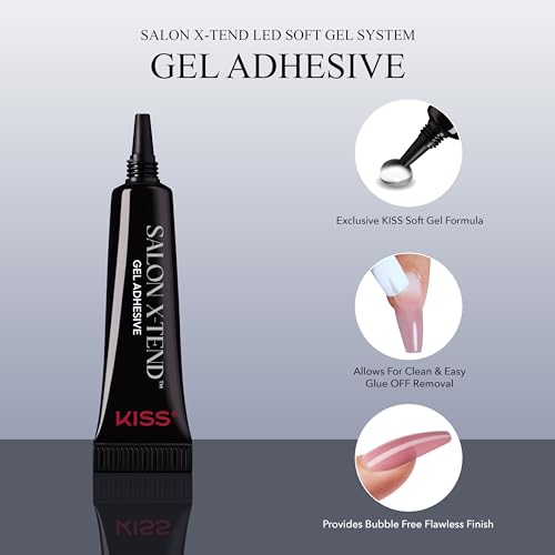 KISS Salon X-tend, Press-On Nails, Nail glue included, Pure', Light White, Medium Size, Oval Shape, Includes 30 Nails, 5Ml Led Soft Gel Adhesive, 1 Led Lamp, 1 Prep Pad, 1 Manicure Stick, 1 Mini File