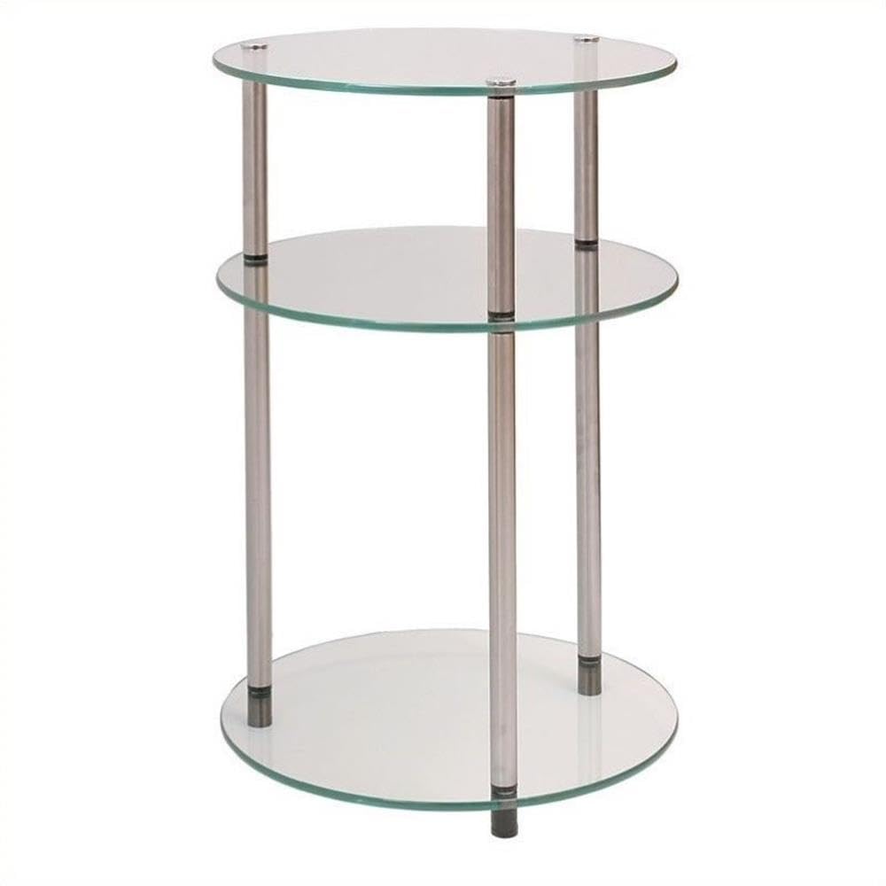 Convenience Concepts Designs2Go Classic Glass 3-Tier Round End Modern Contemporary Side Table with Storage Shelves for Living Room, Bathroom, Bedroom, 15.75"