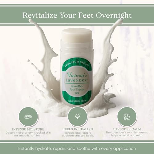 Victoria's Lavender Heel Balm Stick – Ultra-Rich Foot Therapy Balm for Dry, Cracked Feet – Softener for Cracked & Rough Skin – Dry Heels Treatment for Men and Women – Made in USA - Lavender Mint 2.5oz