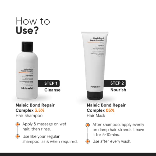 Minimalist Hair Shampoo for Damaged Hair & Frizzy Hair | Maleic Bond Repair Complex 3.5% | With Argan Oil, Ceramides & Coconut Oil | For Women & Men | 8.5 Fl Oz / 250 ml
