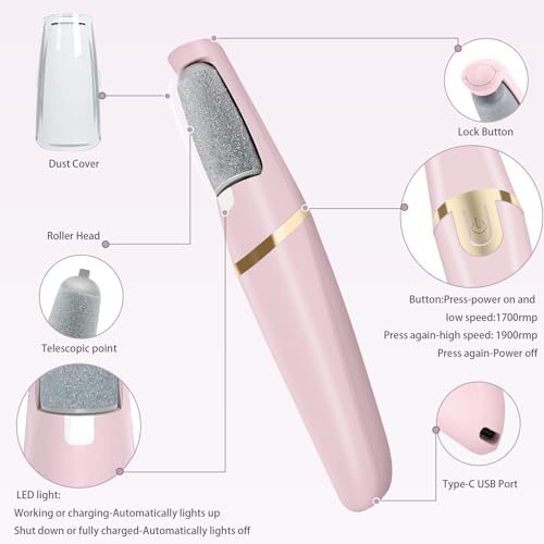 Electric Callus Remover for Feet, Professional Pedicure Tools Foot Care Kit, Foot Scrubber Electric Feet File Smooth Pedi Wand for Hard Cracked Dry Dead Skin, 2 Rollers,2 Speeds,Ideal Gift