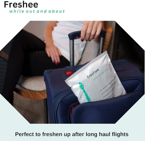 Freshee® 5 in 1 Disposable Mini Toothbrush with Toothpaste + Floss + Pick + Tongue Scraper | Travel Size | Individually Wrapped | Soft | Mint | Travel Set | Oral Care