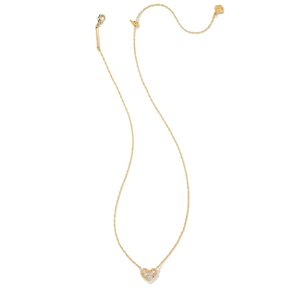 Kendra Scott Ari 14k Gold-Plated Brass Pave Crystal Heart Necklace in White Crystal, Fashion Jewelry For Women
