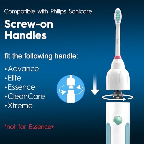 Replacement Brush Heads Compatible with Philips Sonicare, Compatible with Sonicare E Series Essence Xtreme Elite Advance and CleanCare Screw-on Electric Toothbrush, BN728, 8 Pack