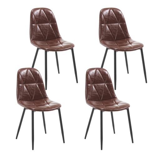 RGZ 63" Modern Rectangular Dining Table Set for 4, 5-PCS Rustic Walnut Kitchen Table & 4 Brown Upholstered Faux Leather Chairs, Mid Century Wood Dinner Table for Dining Room, Home, Living Room