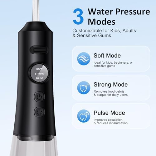 Water Dental Flosser for Teeth – 300ML Cordless Oral Irrigator with 6 Replaceable Jet Tips, 3 Modes, Portable Rechargeable Electric Flosser for Braces & Sensitive Gums, IPX7 Waterproof for Home&Travel