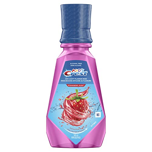 Crest Kid's Anti Cavity Fluoride Mouthwash, Alcohol Free, Strawberry Rush, 500 mL (16.9 fl oz), Pack of 4
