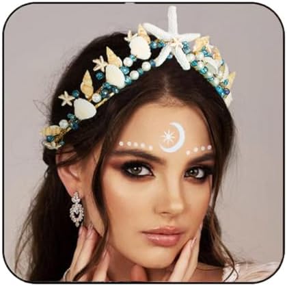 Bartosi Boho Starfish Bride Wedding Tiaras and Crowns Gold Seashell Bridal Headbands Sea Star Beach Wedding Headwear for Women