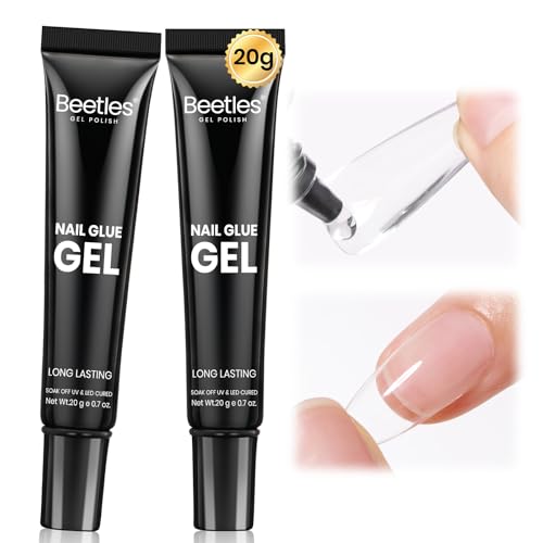 Beetles Gel Nail Kit Oval: 500Pcs Easy Extension Set, Clear Short Tips, 5 in 1 Multipurpose Glue Gel Base, UV LED Lamp for DIY Nail Art