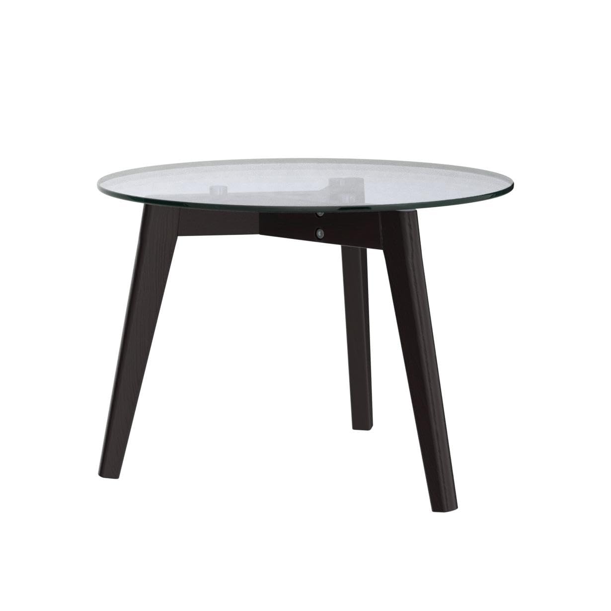 Anzezhong Round Tempered Glass End Table, Round Mid Century Coffee Table, Minimalist Small Coffee Table for Small Spaces Living Room Office, with Triskele Walnut Wood Legs (23.6" D x 17.7" H)