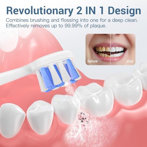 Marchpower Innovative 2-in-1 Electric Toothbrush with Water Flosser – Ultrasonic Cleaning, Compact Travel Design, 3+3 Modes, IPX7 Waterproof, USB-C Rechargeable, with 3 Dupont Brush Heads & 1 Jet Tip
