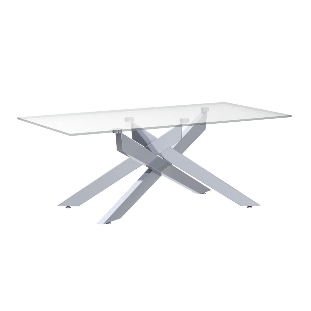 Rectangle Modern Coffee Table, Tempered Glass Top and Metal Tubular Leg, 47.3”Lx23.6”Wx18.1”H, Silver