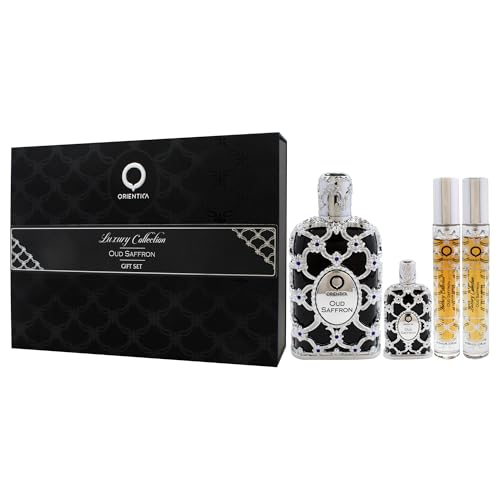Orientica Oud Saffron for Men - 4 Pc Gift Set 2.7oz EDP Spray, 2 x 10ml EDP Spray, 7.5ml EDP Splash