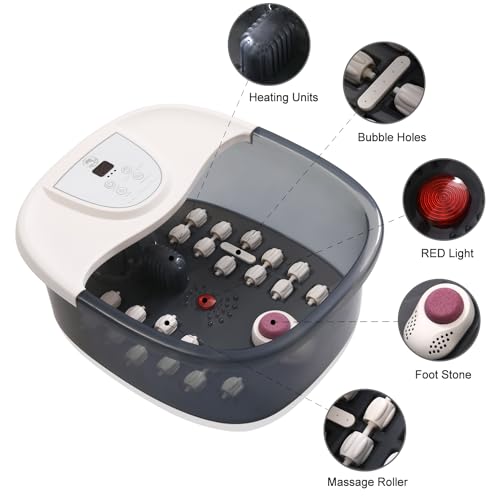 Foot Spa Bath Massager with Heat [2025 Upgraded], Vibration, Temperature Control, Jets, Bubbles, Epsom Salt, Feet Massager with 22 Massage Rollers, Foot Bath for Relaxation, Large, Grey