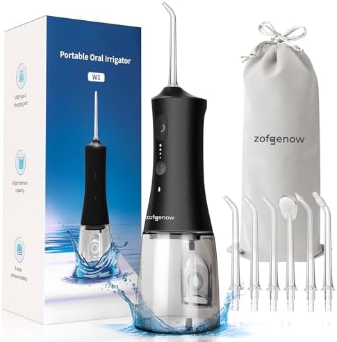 Cordless Water Dental Flosser for Teeth, 300ml Rechargeable Oral Irrigator Cleaning, 4 Modes & 6 Jet Tips, IPX7 Waterproof, Portable Dental Flosser for Braces & Travel, Black
