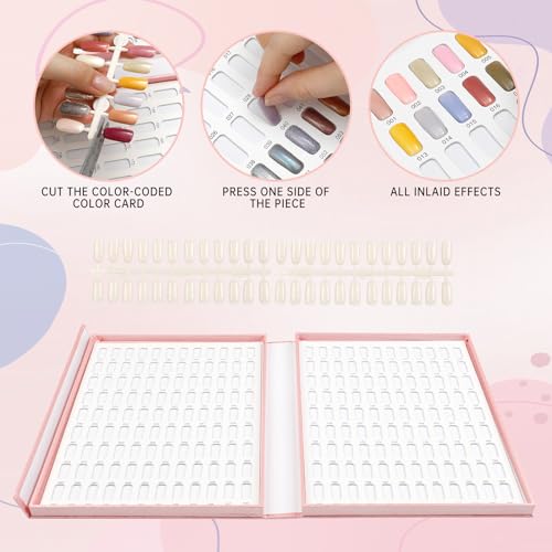Professional 216 Nail Colors Chart, Nail Gel Polish Organizer Display Card Book, Nail Art Salon Nail Swatch Stick Card board Painting Practice Book