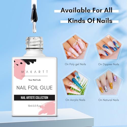 Makartt Nail Foil Glue Gel for Nail, Foil Gel Transfer for Nails Art Stickers Strong Adhesion Foil Transfer Gel Soak Off Nail Foil Kit Gel Nail Glue Manicure Salon DIY UV Lamp Required 15ML 2pcs