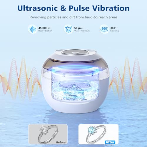 45kHz Ultrasonic Retainer Cleaner Machine, 200ML Denture Cleaner, 4 Modes with Digital Timer Mouth Guard Cleaner for Aligner, Night guard, Braces, Toothbrush, Jewelry and More (White)