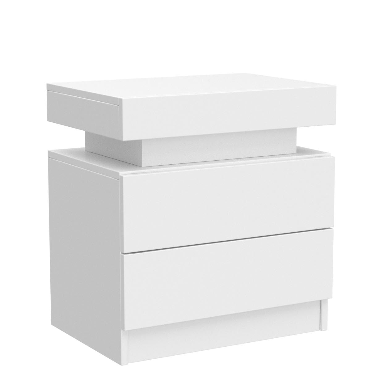 i-aplus Nightstand Set of 2 LED Nightstand with 2 Drawers,Night Stand Set 2 with LED Light,Bedside Table with Drawers for Bedroom,White