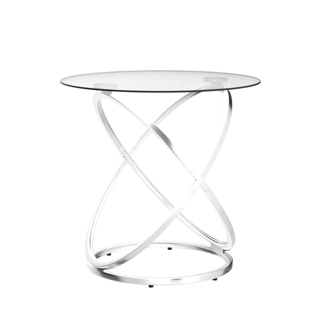 OIOG Glass Round End Table, Modern Contemporary Side Table for Small Space with Tempered Glass Tabletop for Living Room, Chrome Finish