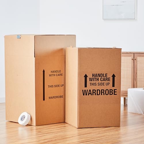 Amazon Basics Wardrobe Clothing Moving Boxes with Bar, 6 Pack, Brown, 24" x 24" x 40"