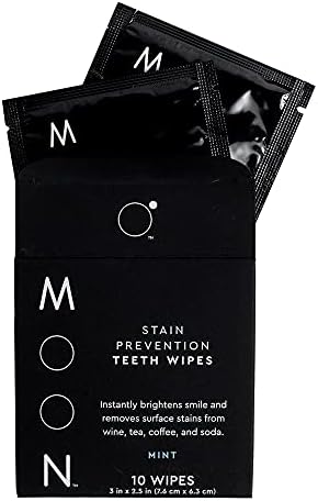 MOON Teeth Stain Remover Wipes - Combat Surface Stains from Coffee, Wine & Soda - Single-Use Teeth Wipes for On-The-Go Cleaning - Vegan & Breath-Freshening (10 Count)