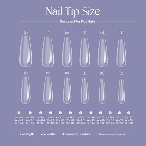 Tipex Instant Apex Nail Tips – Pre-Etched Acrylic Hard Gel Tips Kit for Flat Nails, Long Coffin Deep C Curve, Full Cover Press-On Nails for Beginners, UV Glue & LED Lamp Set