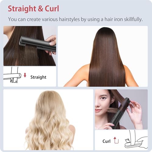 Cordless Hair Straightener Portable Travel Rechargeable Flat Iron, Fast Heating,Adjustable Temperature for Professional Straightening & Curling,Portable and Travel-Friendly (Black)