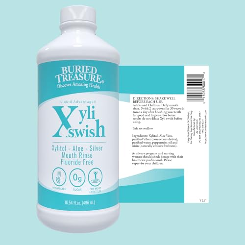 Xyli Swish - All Natural Formulated Nano Silver, Xylitol & Aloe Mouthwash - Alcohol and Fluoride Free - Oral Rinse to Fight Bad Breath & Dry Mouth - Peppermint Flavor - 16oz.