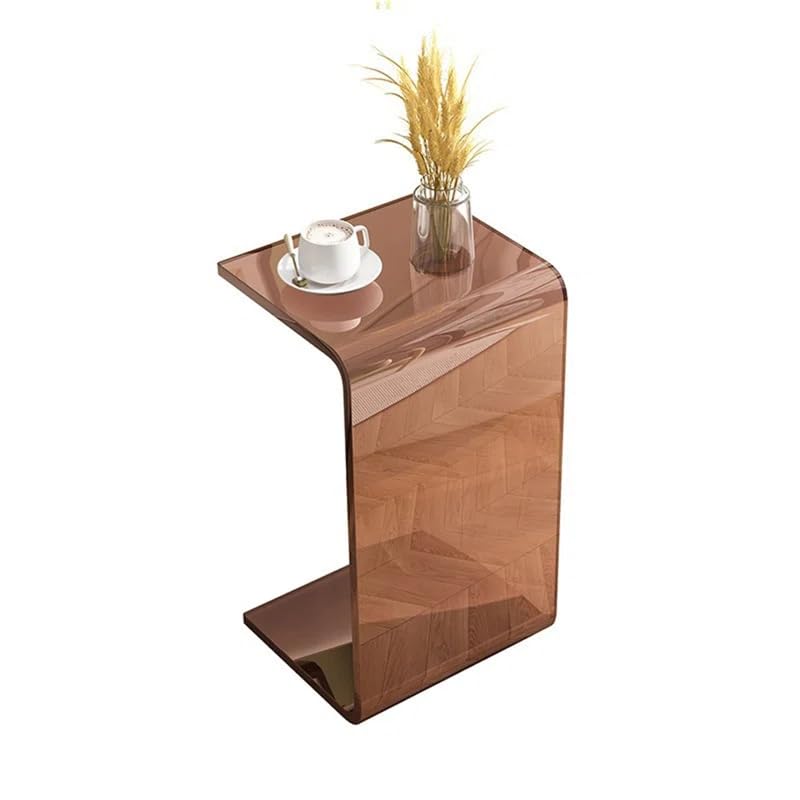 Acrylic End Table,C Shaped End Table, Acrylic Sofa Side Table, Bedside Table for Bedroom Small Simple Modern Coffee Table Suitable for Living Room (Brown)