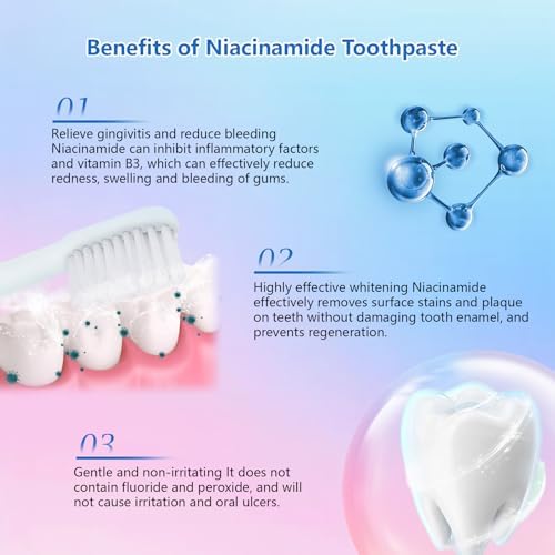 Niacinamide Whitening Toothpaste, Effectively Whitens Teeth, Protects Tooth Enamel, Freshens Breath 24 Hours, Fluoride-Free Formula is Suitable for Sensitive Teeth