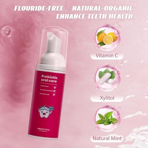 Fluoride Free Foam Kids Toothpaste - ELOTAME 2 Pack Natural Teeth Clean and Whitening Toothpaste with Strawberry Mint Flavor, Organic Travel for Toddler
