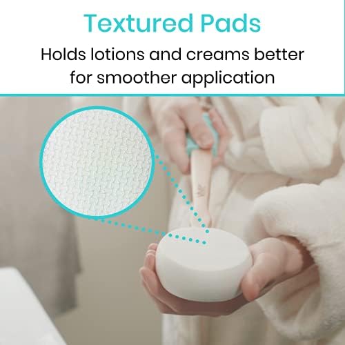 Vive Lotion Applicator for Back, Feet (17.5") - Self Washer Beauty Shower Sponge, Long Handle Cream Wand for Elderly, Women - Apply Medicine, Skin Cream, Body Wash, Sunscreen -Easy to Clean