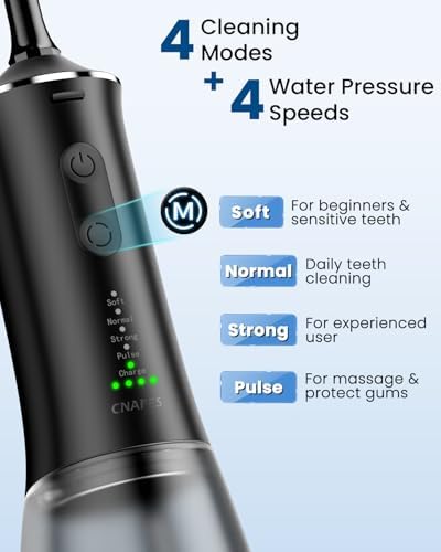 Water Flosser for Teeth Cleaning with 4 U-Shaped Jet, 350ML Rechargeable, Cordless Water Dental Flosser with 4 Modes & 4 Adjustable Levels, Cleans Inner/Outer Teeth for Home and Travel