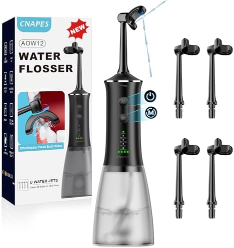 Water Flosser for Teeth Cleaning with 4 U-Shaped Jet, 350ML Rechargeable, Cordless Water Dental Flosser with 4 Modes & 4 Adjustable Levels, Cleans Inner/Outer Teeth for Home and Travel