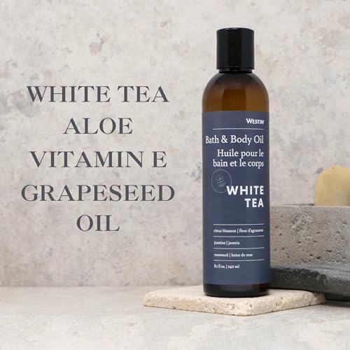 Westin White Tea Aloe Bath & Body Oil - Soothing, Invigorating Bath and Massage Oil with White Tea and Aloe - 8 Ounces