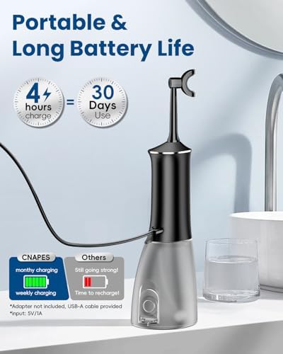 Water Flosser for Teeth Cleaning with 4 U-Shaped Jet, 350ML Rechargeable, Cordless Water Dental Flosser with 4 Modes & 4 Adjustable Levels, Cleans Inner/Outer Teeth for Home and Travel