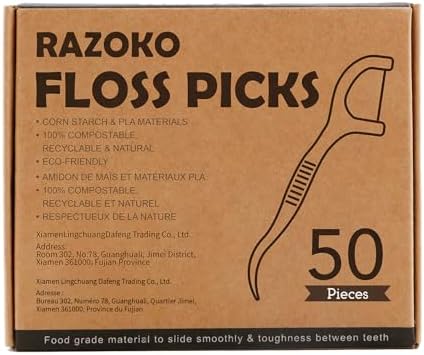 Natural Dental Floss Picks High Toughness Charcoal Toothpicks Sticks-Vegan,Eco-Friendly Sustainable Flossers for Teeth Cleaning (200 Count)