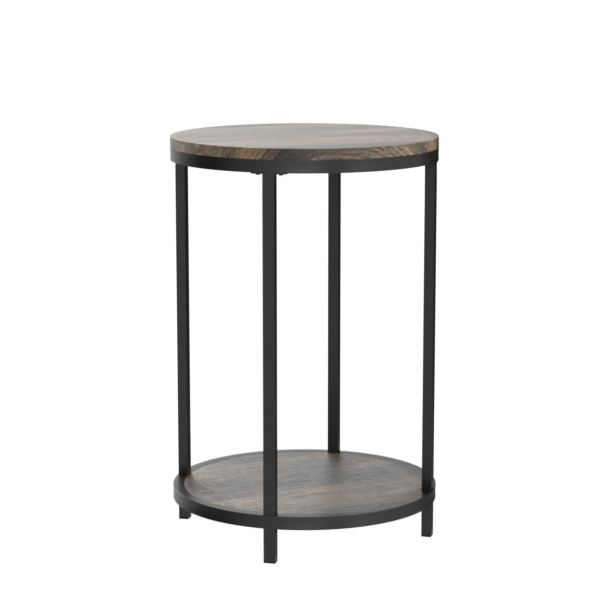 NSdirect Round Side Table Set of 2,16in Rustic Wooden End Table Surface Top & Sturdy Metal Legs Nightstand for Living Room Bedroom Farmhouse Sofa Table with Storage Open Shelf,Rustic Brown