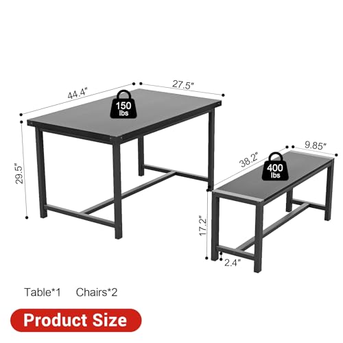 Garvee Dining Table Set for 4, Kitchen Table with Benches, 3 Piece Rectangular Dining Room Set with 2 Wooden Benches for Small Space, Apartment, Studio, Home, Rustic Black