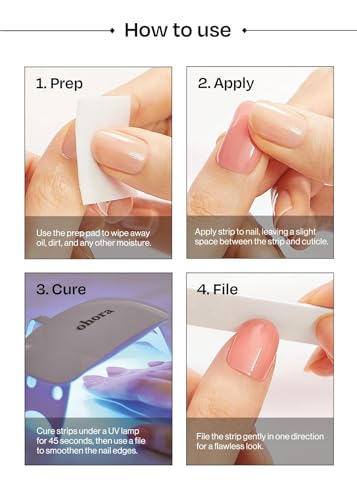 ohora Semi Cured Gel Nail Strips (N Peach Latte) - Pink, Jelly, Works with Any UV/LED Lamps, Salon-Quality, Long Lasting, Easy to Apply & Remove - Includes 2 Prep Pads, Nail File & Wooden Stick