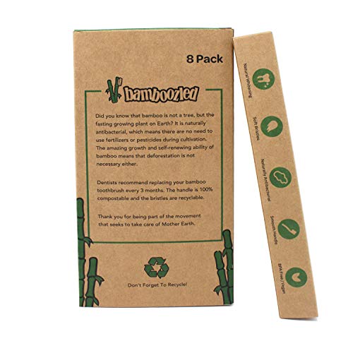 Bamboozled | Bamboo Toothbrush | Charcoal Infused BPA Free Medium Bristles | Organic & Sustainable | Biodegradable & Eco-Friendly | Set of 8 | The Natural Way to Whitening Your Teeth