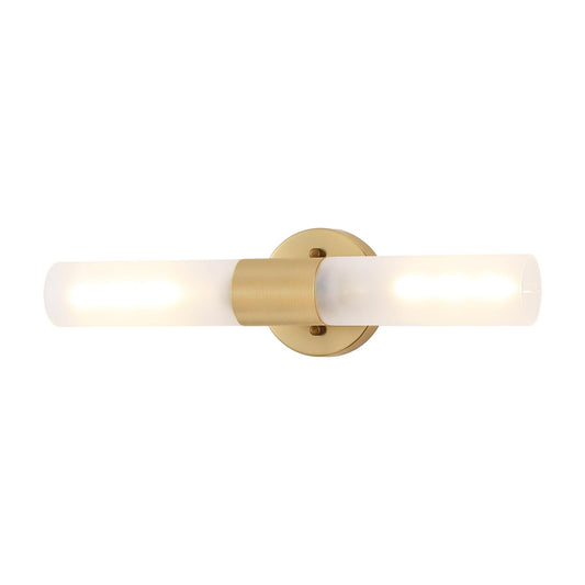 BYOLIIMA Gold Knurled Texture Wall Sconce Frosted Glass Shade Modern Bathroom Vanity Light Fixtures 2-Lights Mid Century Wall Light for Mirror Living Room Hallway E26 T10 Bulbs(Excluded)