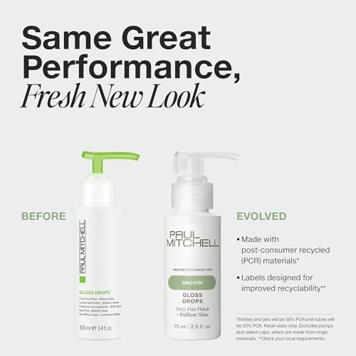 Paul Mitchell Gloss Drops Shine Serum, Frizz-Free Polish, Brilliant Shine, For Medium To Coarse Hair, 2.5 fl. oz