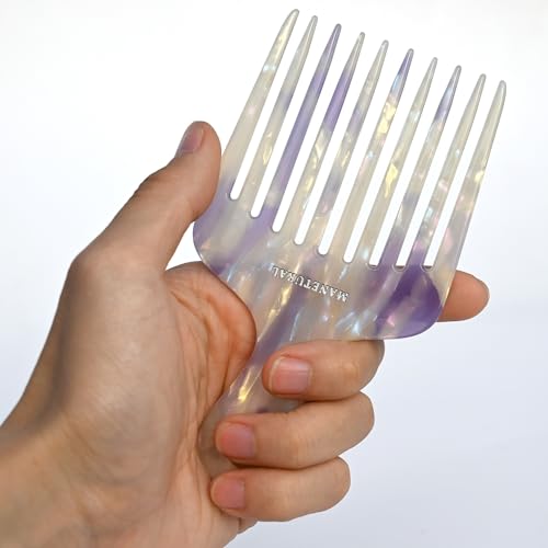 14MX hair picks for women, hair picks for curly, wide tooth comb for curls, afro pick, Acetate comb 5.5 inches(14 cm) (White purple, 1 PACK)