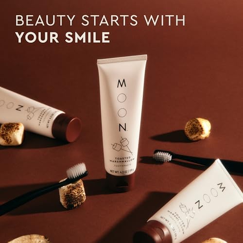 MOON Toasted Marshmallow Toothpaste - Stain Removal Teeth Whitening Toothpaste for Adults & Children- with Mica - Sweet Vanilla Marshmallow Flavor - Sugar-Free (4.2 Ounce)