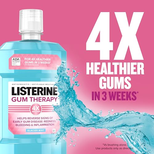 Listerine Gum Therapy Antiplaque & Anti-Gingivitis Mouthwash, Oral Rinse to Help Reverse Signs of Early Gingivitis Like Bleeding Gums, ADA Accepted, Glacier Mint, Twin Pack, 2 x 1 L