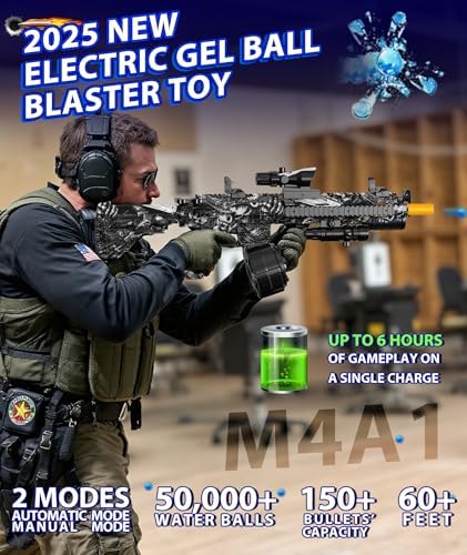 Electric Gel Ball Blaster, High Speed Automatic Splatter Ball Blaster with 50000+ and Goggles, Rechargeable Splatter Ball Toys for Outdoor Activities Game Party-Black