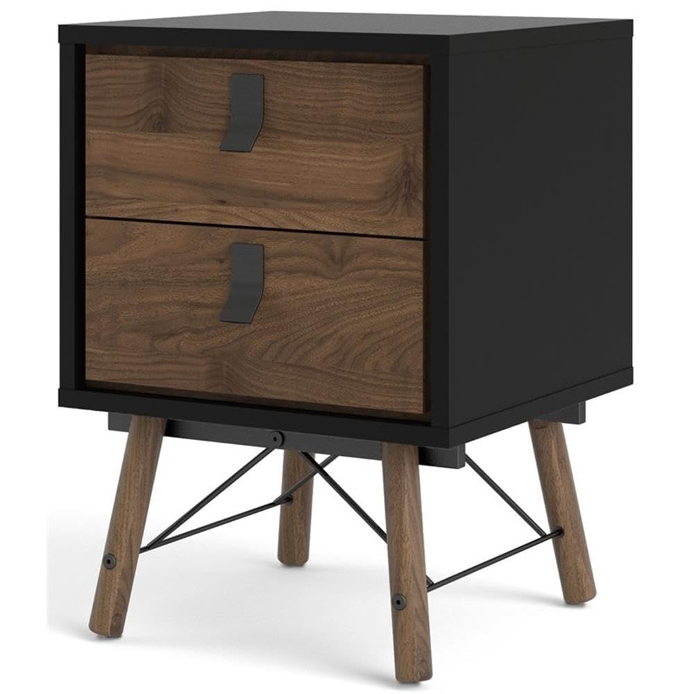 Tvilum Ry 2 Drawer Nightstand, Black Matte and Walnut